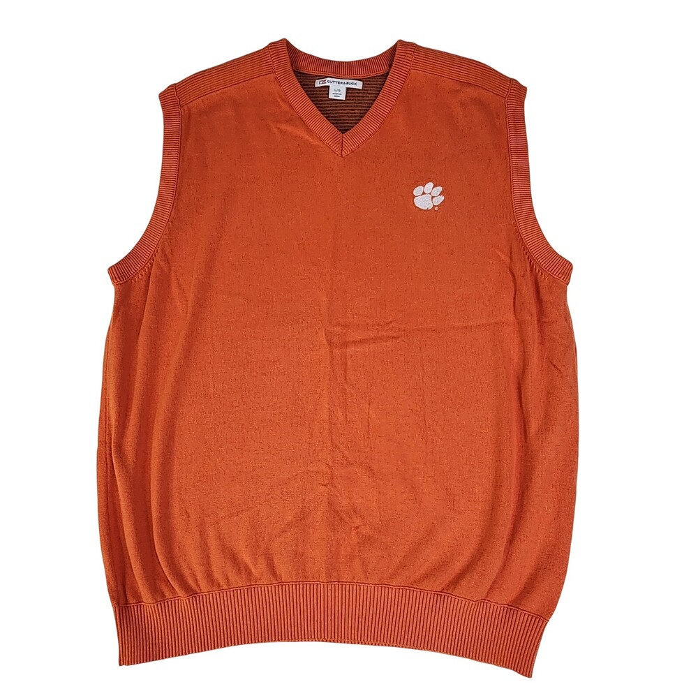 Cutter & Buck Mens Vest Sweater Size L Orange Classic Clemson College Logo #1760
